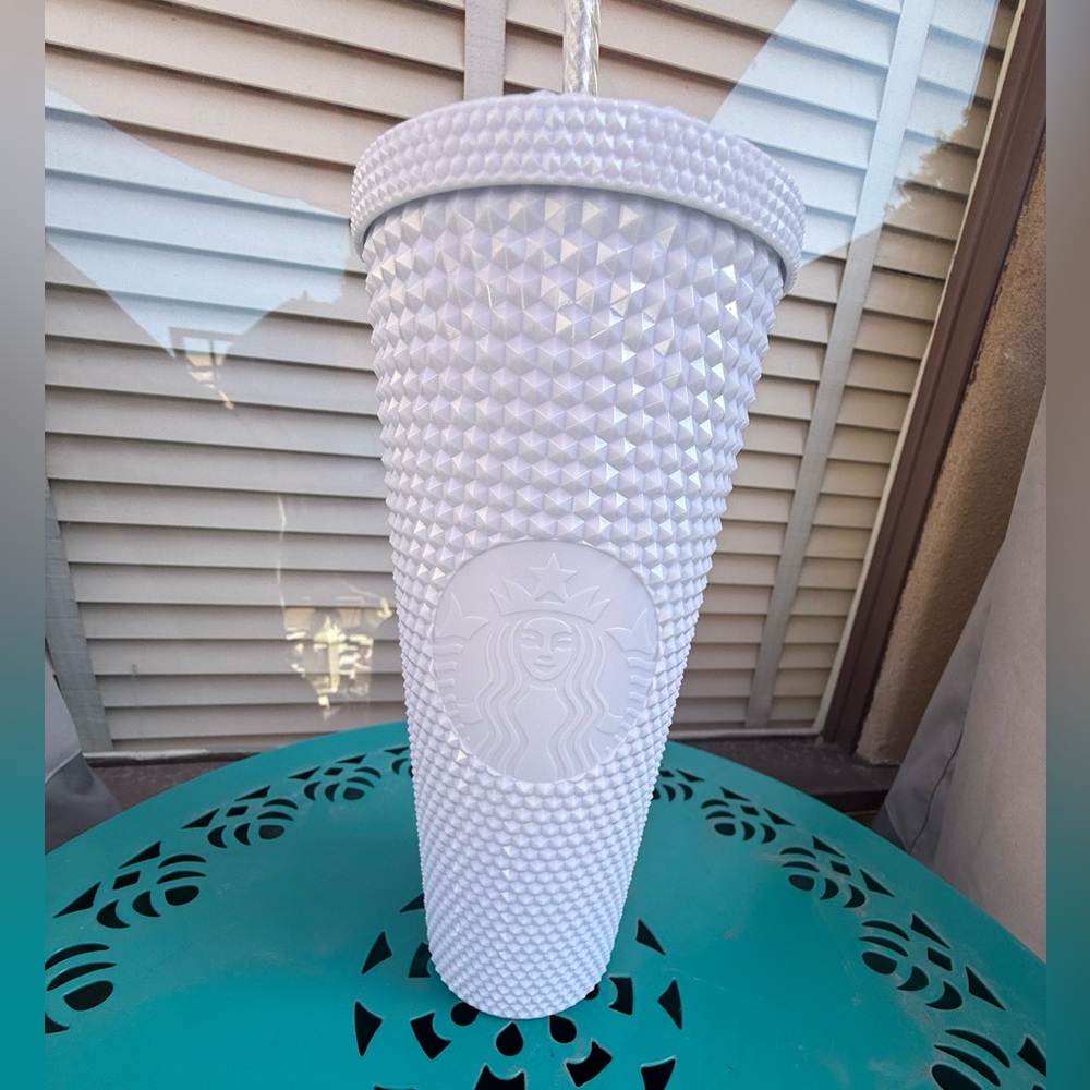 Starbucks White Studded Tumbler w light green inside